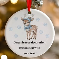 Personalised Blue Christmas Cute Reindeer Ceramic Hanging Tree Decoration - 7cm