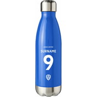 Personalised Leeds United FC Back Of Shirt Blue Insulated Water Bottle