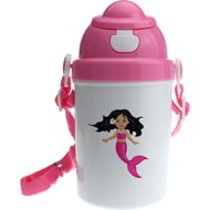 Personalised Mermaid Girls Pink Plastic Drinking Bottle With Popup Lid and Straw