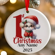 Personalised 1st Christmas Red Puppy Dog Ceramic Hanging Tree Decoration - 7cm