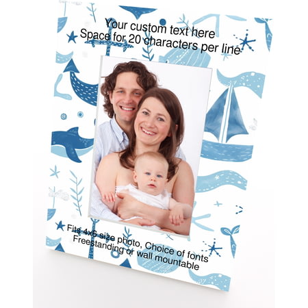 Personalised Nautical Blue Pattern 4x6" Wooden Portrait Photo Frame