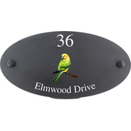 Personalised Parakeet Bird Motif Oval Slate House Sign Plaque 25x13cm