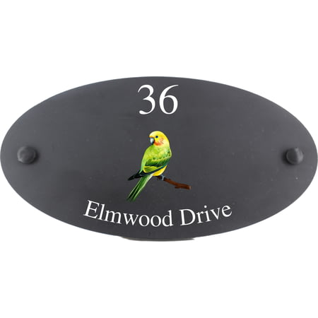 Personalised Parakeet Bird Motif Oval Slate House Sign Plaque 25x13cm