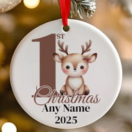 Personalised 1st Christmas Reindeer Ceramic Hanging Tree Decoration - 7cm