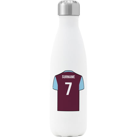 Personalised Aston Villa Shirt Insulated Water Bottle - 500ml - White