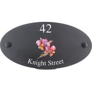 Personalised Orchid Flower Motif Oval Slate House Sign Plaque 25x13cm