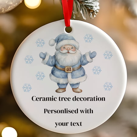 Personalised Blue Christmas Santa Claus Ceramic Hanging Tree Decoration - 7cm