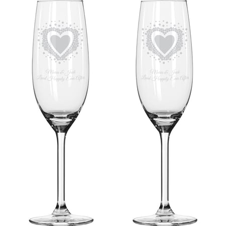 Personalised Vintage Heart Pair Of Glass Champagne Flutes
