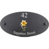 Personalised Daffodil Flower Motif Oval Slate House Sign Plaque 25x13cm