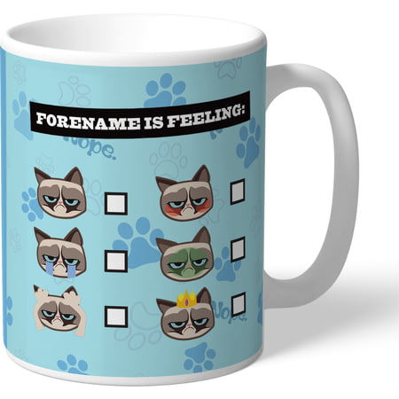 Personalised Grumpy Cat Emoji - Feeling Mug Blue