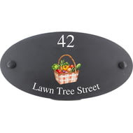 Personalised Vegetables Basket Motif Oval Slate House Sign Plaque 25x13cm
