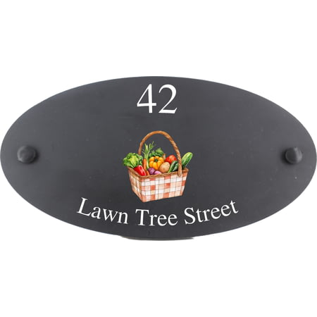 Personalised Vegetables Basket Motif Oval Slate House Sign Plaque 25x13cm