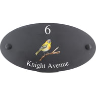 Personalised Flamecrest Bird Motif Oval Slate House Sign Plaque 25x13cm