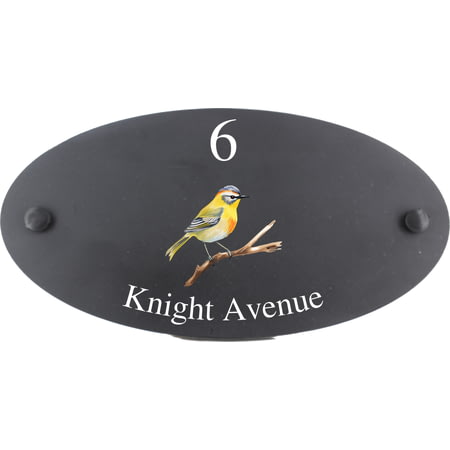Personalised Flamecrest Bird Motif Oval Slate House Sign Plaque 25x13cm