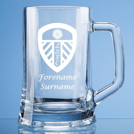 Personalised Leeds United FC Crest Stern Glass Pint Tankard