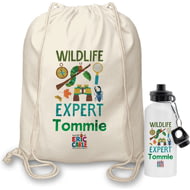 Personalised Very Hungry Caterpillar Wildlife Expert Drawstring Bag & Drinks Bottle Set