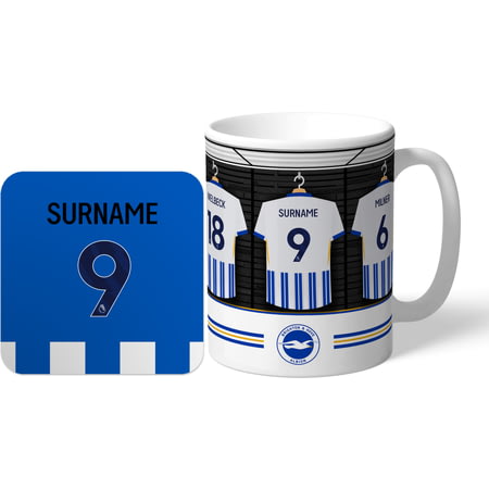 Personalised Brighton & Hove Albion FC Dressing Room Shirts Mug & Coaster Set