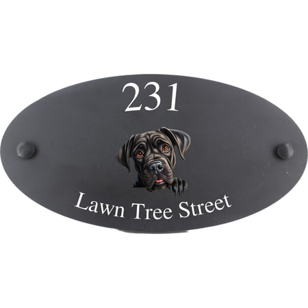 Personalised Cane Corso Dog Motif Oval Slate House Sign Plaque 25x13cm