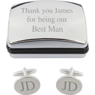 Personalised Engraved Brushed Matt Finish Deluxe Oval Cufflinks in Gift Box