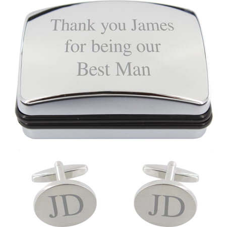 Personalised Engraved Brushed Matt Finish Deluxe Oval Cufflinks in Gift Box