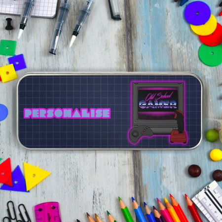 Personalised Old School Gamer Silver Pencil Tin