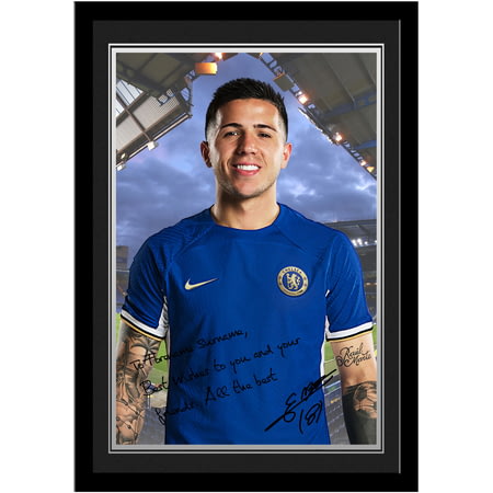 Personalised Chelsea FC Enzo Fernandez Autograph A4 Framed Player Photo