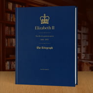 Personalised Telegraph Queen Elizabeth Memorial Newspaper Book - Blue Leatherette