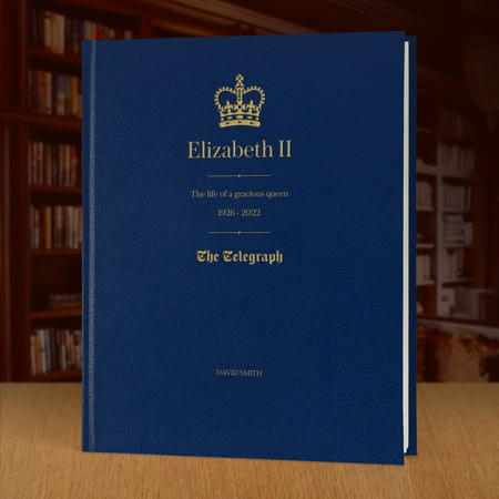 Personalised Telegraph Queen Elizabeth Memorial Newspaper Book - Blue Leatherette