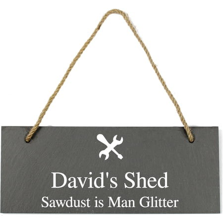 Personalised Tool Motif Hanging Slate Shed, Workshop or Garage Sign - 25x10cm