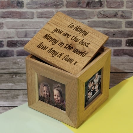 Personalised Engraved Wooden Photo Cube