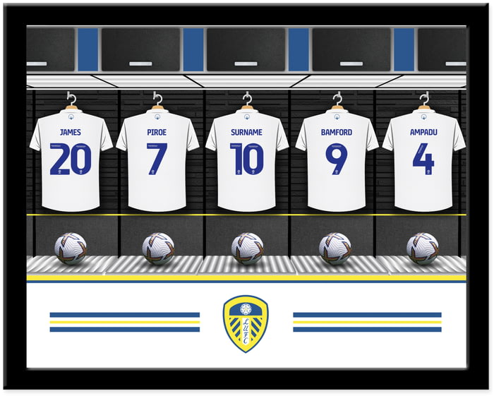 Personalised Leeds United FC Dressing Room Shirts Framed Print from Go