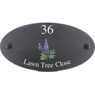 Personalised Lupin Flower Motif Oval Slate House Sign Plaque 25x13cm