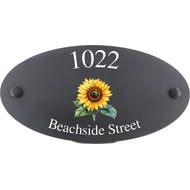 Personalised Sunflower Motif Oval Slate House Sign Plaque 25x13cm