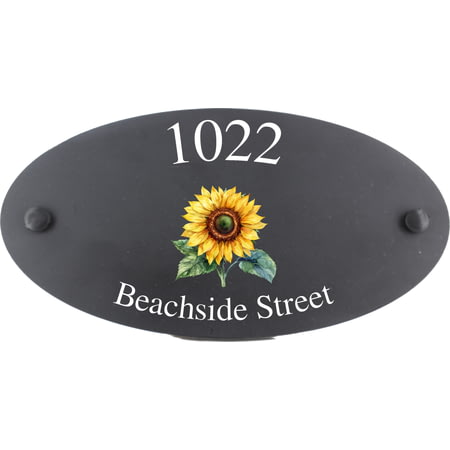 Personalised Sunflower Motif Oval Slate House Sign Plaque 25x13cm