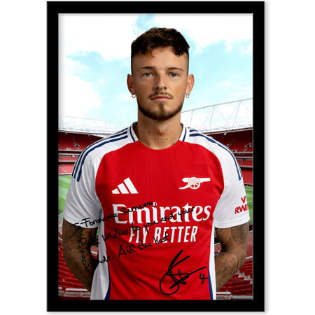 Personalised Arsenal FC Ben White Autograph A4 Framed Player Photo