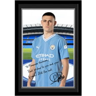 Personalised Manchester City FC Phil Foden Autograph A4 Framed Player Photo