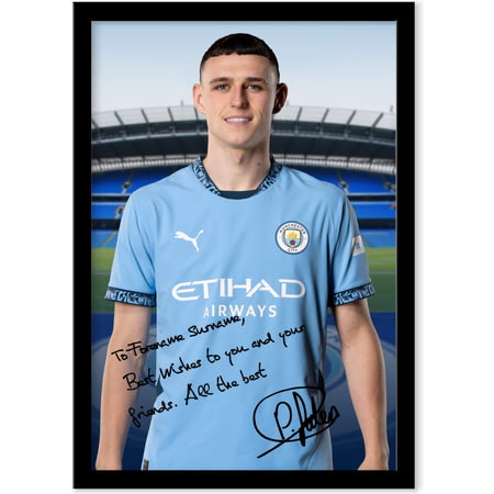 Personalised Manchester City FC Phil Foden Autograph A4 Framed Player Photo