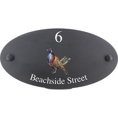 Personalised Pheasant Wildlife Animal Motif Oval Slate House Sign Plaque 25x13cm