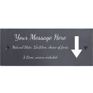 Personalised Down Arrow Motif Natural Slate Sign Garden Plaque With Wall Fixings - 25x10cm