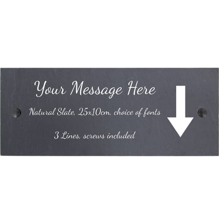 Personalised Down Arrow Motif Natural Slate Sign Garden Plaque With Wall Fixings - 25x10cm