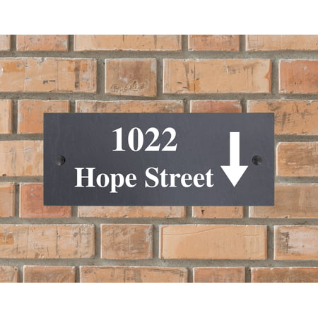 Personalised Down Arrow Motif Natural Slate Sign Garden Plaque With Wall Fixings - 25x10cm