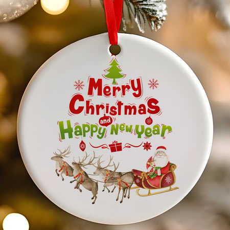 Merry Christmas And A Happy New Year Ceramic Christmas Tree Decoration - 7cm