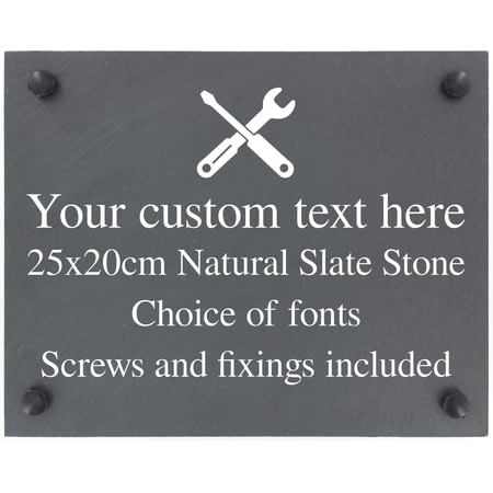 Personalised Tool Motif Slate Plaque/Sign With Wall Fixings - 25x20cm - Garden, Shed, House Sign