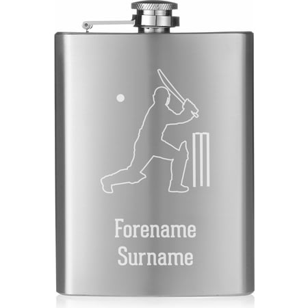 Personalised Cricket Motif Hip Flask