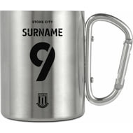 Personalised Stoke City FC Back Of Shirt Stainless Steel Camping Mug With Carabiner Handle