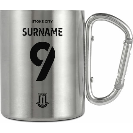 Personalised Stoke City FC Back Of Shirt Stainless Steel Camping Mug With Carabiner Handle