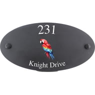 Personalised Red Macaw Bird Motif Oval Slate House Sign Plaque 25x13cm