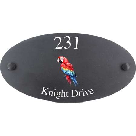Personalised Red Macaw Bird Motif Oval Slate House Sign Plaque 25x13cm