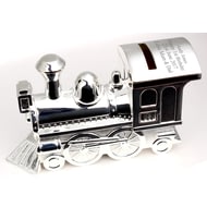 Personalised Engraved Silver Plated Steam Train Money Box Bank