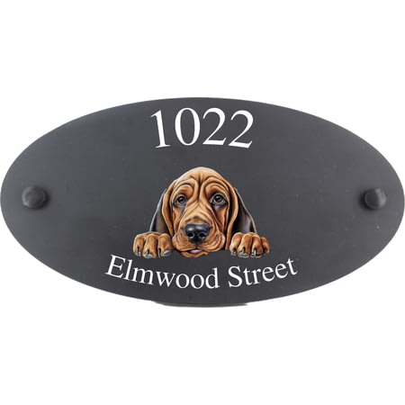 Personalised Bloodhound Dog Motif Oval Slate House Sign Plaque 25x13cm